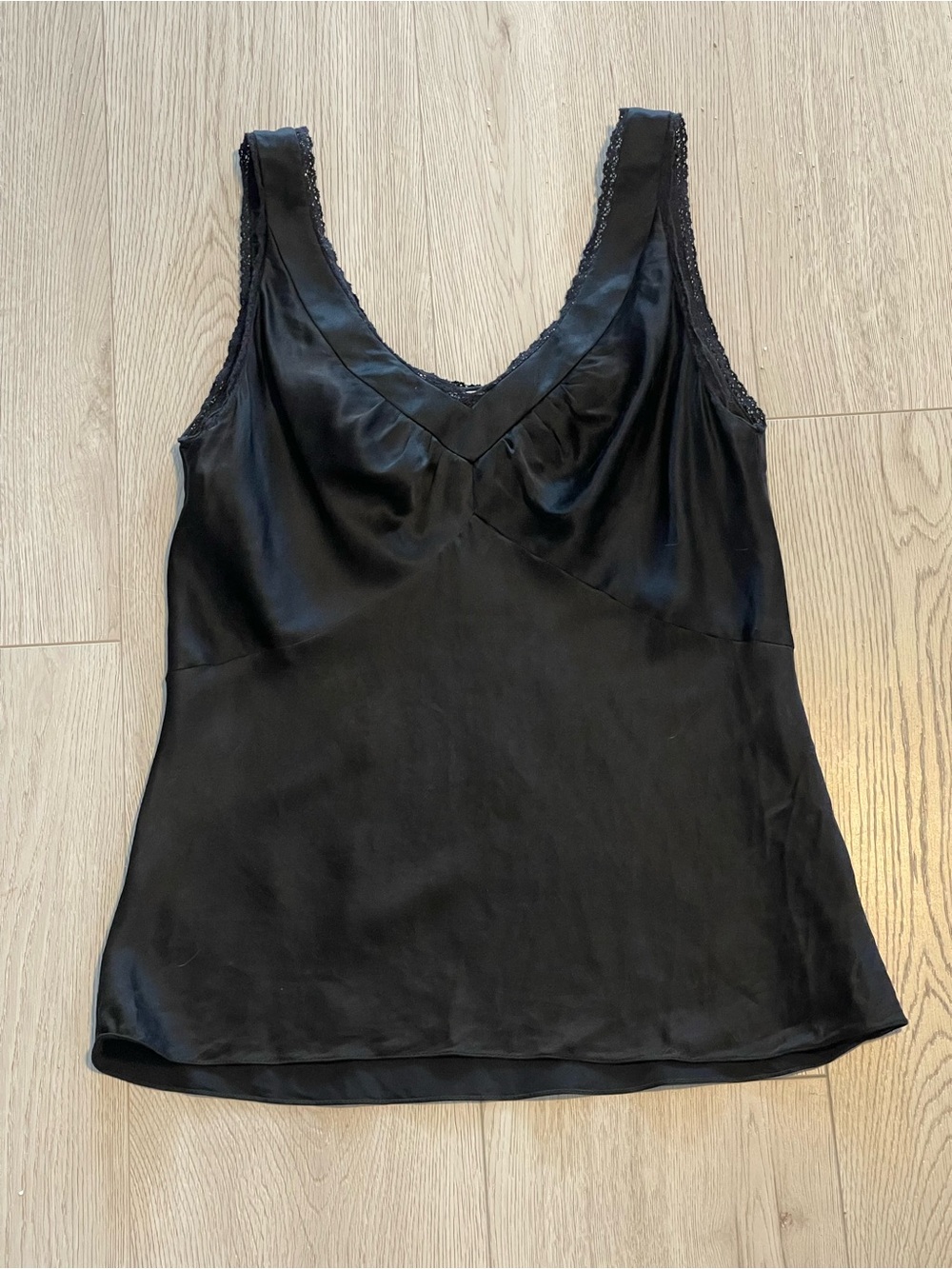 Vintage Nine West Black 100% Silk Lace Trim Cami Tank